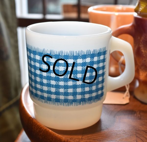 画像2: 【Fire King】【ファイヤーキング】【青】【タータンチェック】【スタッキング】【マグカップ】  (2)