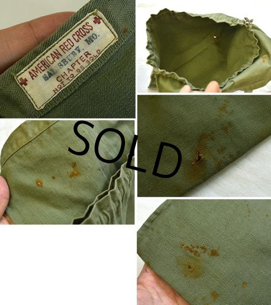 画像2: 40's【ビンテージ】【米軍】【red cross】 エプロンバッグ★巾着 【HBT】【レッドクロス】  (2)