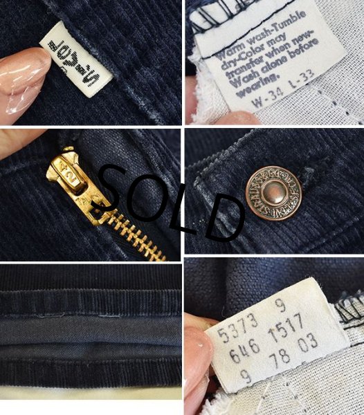 画像2: 【ビンテージ】【USA製】【LEVI'S】【リーバイス６４６】ベルボトム【コーデュロイパンツ】【紺】タロン４２【646-1517】【34×33】  (2)