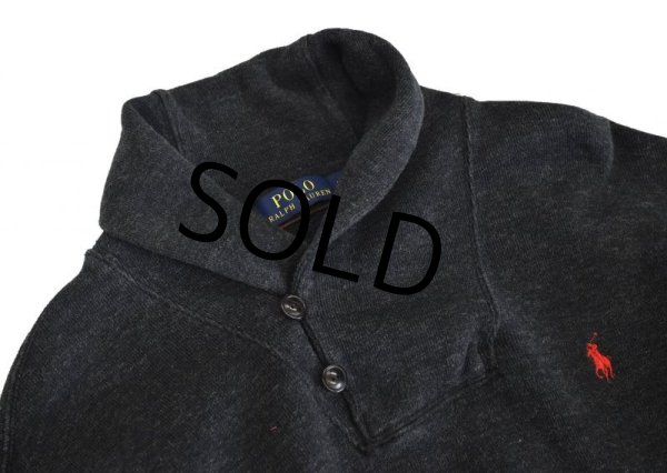 画像4: 【ラルフローレン】【チャコールグレー】コットンセーター【ショールカラースウェット】【サイズL】  (4)