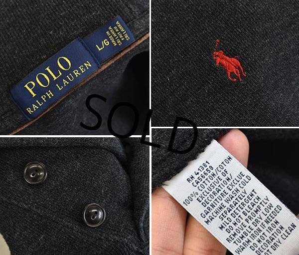 画像2: 【ラルフローレン】【チャコールグレー】コットンセーター【ショールカラースウェット】【サイズL】  (2)