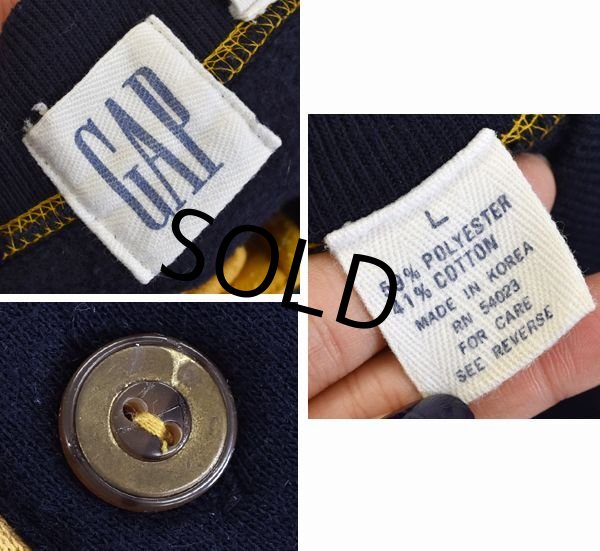 画像2: 【ビンテージ】【ギャップ】【GAP】【紺×黄】【ヘンリーネック】【スウェット】【サイズL】  (2)