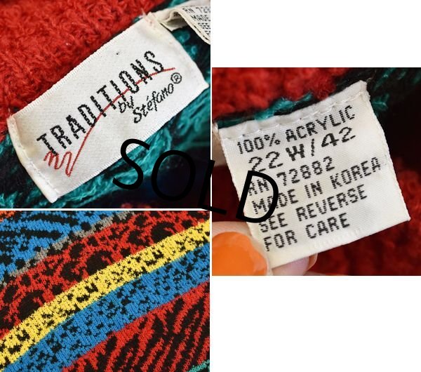 画像2: 【ビンテージ】【Stefano】【カラフル】【アニマル柄】【ボーダー】【ハイネック】【セーター】【レディース古着】レディースM程度  (2)