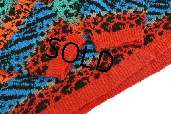 画像4: 【ビンテージ】【Stefano】【カラフル】【アニマル柄】【ボーダー】【ハイネック】【セーター】【レディース古着】レディースM程度  (4)