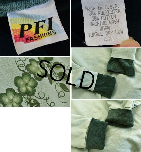 画像2: USA製【ビンテージ】【緑】2トーン【ハイネック】花柄【スウェット】【レディース古着】【サイズXL】  (2)