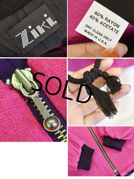 画像2: 【ビンテージ】【USA製】【ZIKI】【ピンク×黒】レーヨン【ブルゾン】【レディース古着】  (2)