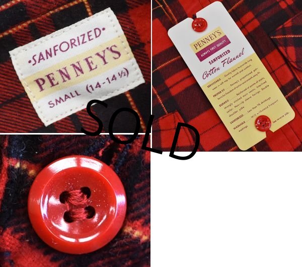 画像3: 50's【ビンテージ】デッドストック【Penny's】【赤×黒】【チェックプリント】【ライトフランネルシャツ】【サイズS】  (3)