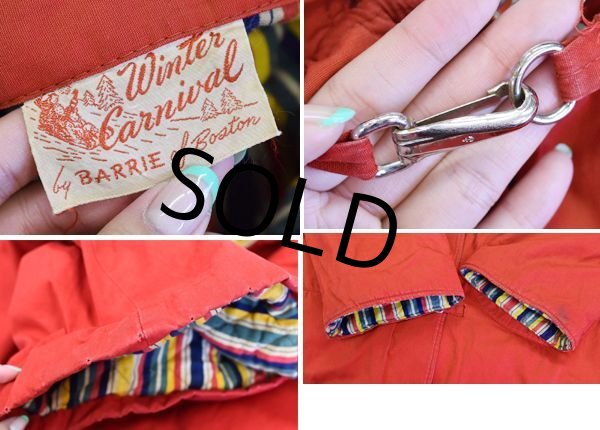 画像2: ~50's【ビンテージ】パッチポケット付き【Winter carnival】【赤】【ストライプ裏地付き】【クリップコート】フックコート【ダッフルコート】レディース古着  (2)