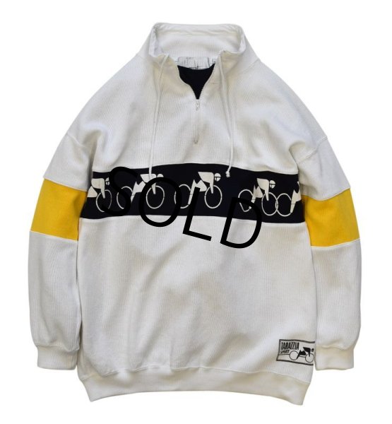 画像2: 【ビンテージ】【TRAZZIA】【自転車】【白×紺×黄】ハーフジップスウェット【サイズS/M】  (2)