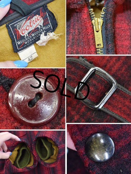 画像2: 40’s【ビンテージ】【ウールリッチ】【Woolrich】【赤×黒】【バッファローチェック】【ウールブルゾン】【サイズ42】  (2)