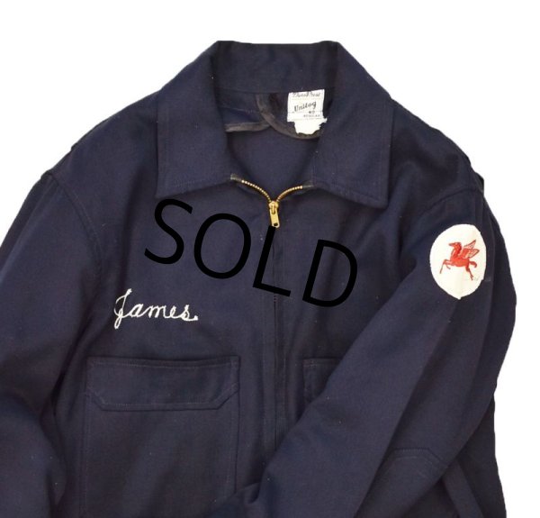 画像4: 【60's〜】【ビンテージ】【Unitog】【Mobil Pegasus】【ガスステーション】【紺】ジップアップ【ワークブルゾン】ワークジャケット【サイズ40R】   (4)