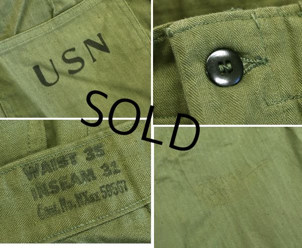 画像3: 【デッドストック】40's【米軍実物】【ビンテージ】【U.S.NAVY】【HBT】【N-3】【トラウザー】フィールドパンツ【35x31】  (3)