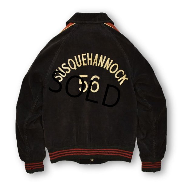 画像3: 【ビンテージ】【Webb&wolfe】【黒】【赤×ゴールド ライン入り】【チェーンステッチ】【SUSQUEHANNOCK】【インディアン】【コーデュロイ】【スタジャン】【コーデュロイジャケット】  (3)