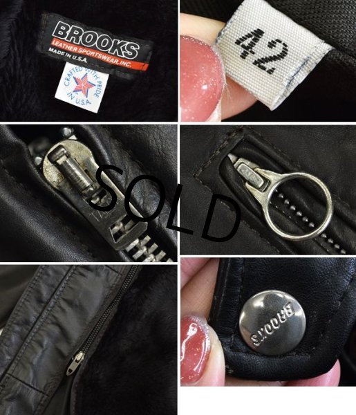 画像2: 程度良好!! USA製【80’s】【ビンテージ】【ブルックス】【Brooks】【黒】【ボアライナー付き】【シングルライダースジャケット】【サイズ42】  (2)