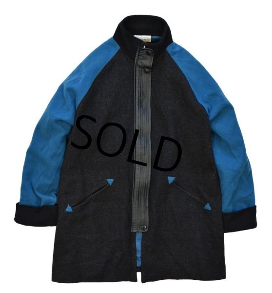 画像4: 【KATHYLEVINE】【チャコール×ブルー】【ジップアップコート】【ウールコート】レディースL【サイズL】レディース古着  (4)