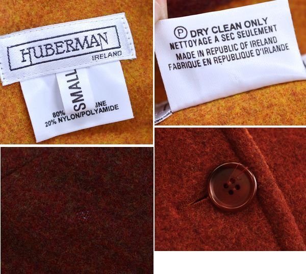 画像2: アイルランド製【HUBERMAN】赤茶【レンガ色】【ウールジャケット】【ウールコート】【レディースS】レディース古着  (2)