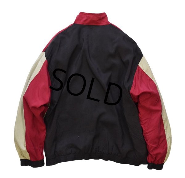 画像4: 【ビンテージ】【Silk exchange】【赤×ベージュ×黒】【ダイヤ柄】【シルク×コットン】【ブルゾン】【サイズＬ】  (4)