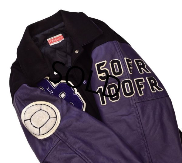 画像6: 【USA製】【ビンテージ】【FORDHAM】【OLD BRIDGE SWIMMING】【黒×紫】【メルトン×レザー】【スタジャン】【サイズXXL】  (6)