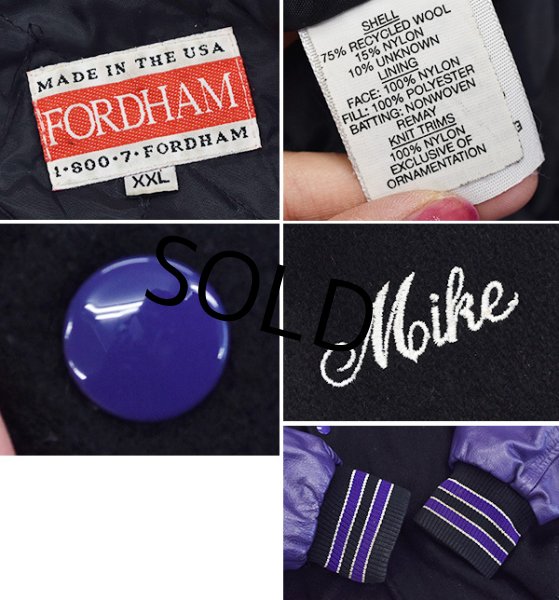画像3: 【USA製】【ビンテージ】【FORDHAM】【OLD BRIDGE SWIMMING】【黒×紫】【メルトン×レザー】【スタジャン】【サイズXXL】  (3)