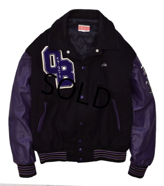 画像4: 【USA製】【ビンテージ】【FORDHAM】【OLD BRIDGE SWIMMING】【黒×紫】【メルトン×レザー】【スタジャン】【サイズXXL】  (4)