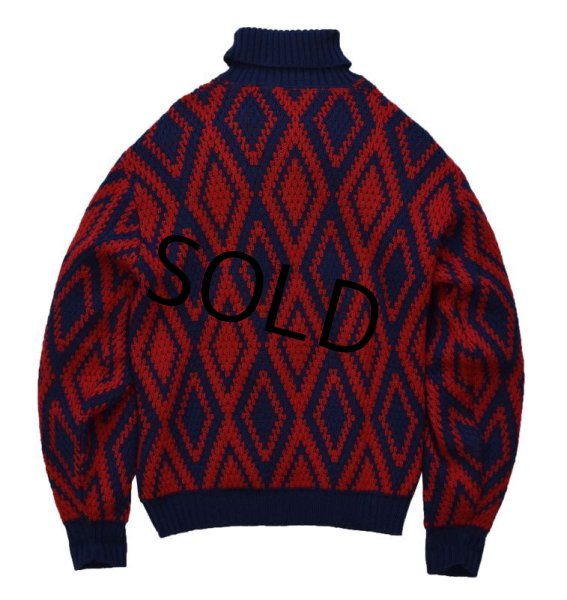 画像3:  ~70's【ビンテージ】【Lord Jeff】【紺×赤】ダイヤ柄【タートルネックセーター】【サイズL】  (3)