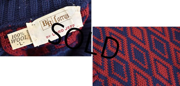 画像2:  ~70's【ビンテージ】【Lord Jeff】【紺×赤】ダイヤ柄【タートルネックセーター】【サイズL】  (2)