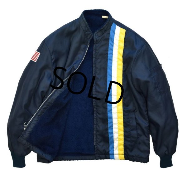 画像3: 80's【ビンテージ】【裏ボア付き】【紺】【スタンドカラー】ナイロン レーシングジャケット 【サイズL】  (3)