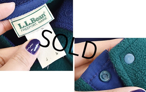 画像2: 90's【ビンテージ】【ＬＬビーン】【L.L.bean】【緑×紺】【フリース】【スナップＴ】【サイズＭ】  (2)