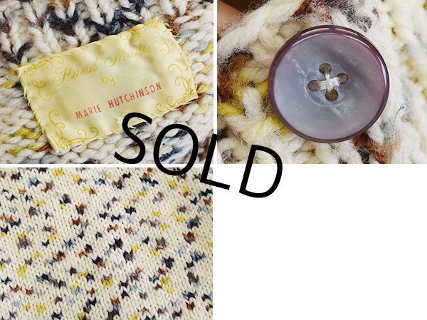 画像2: 【Marie Hutchinson】【ハンドメイド】【アイボリー】【混合毛糸】【ウールカーディガン】【レディース古着】【サイズM程度】  (2)