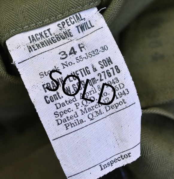 画像2: 程度良好!【40's】【ビンテージ】米軍実物【M43】【HBT】ジャケット【カバーオール】【34R】  (2)