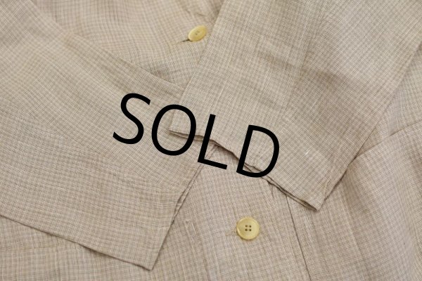 画像3: 【オールド Calvin Klein】【カルバンクライン】【リネン】ベージュチェック【バンドカラー】【シャツジャケット】【リネンシャツ】【レディース古着】【L程度】  (3)