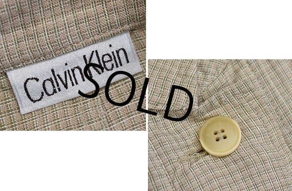 画像2: 【オールド Calvin Klein】【カルバンクライン】【リネン】ベージュチェック【バンドカラー】【シャツジャケット】【リネンシャツ】【レディース古着】【L程度】  (2)