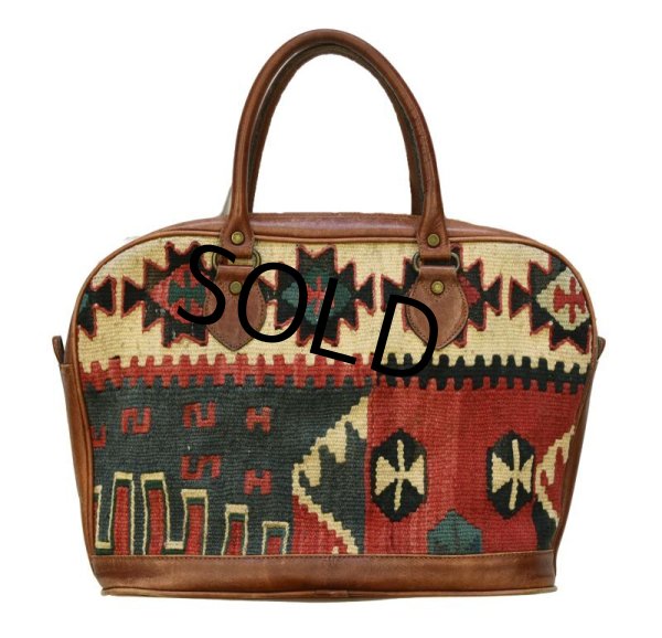 画像3: トルコ製【ビンテージ】【ネイティブ柄】ハンドメイド【ラグxレザー】【ハンドバッグ】【ブリーフケース】   (3)