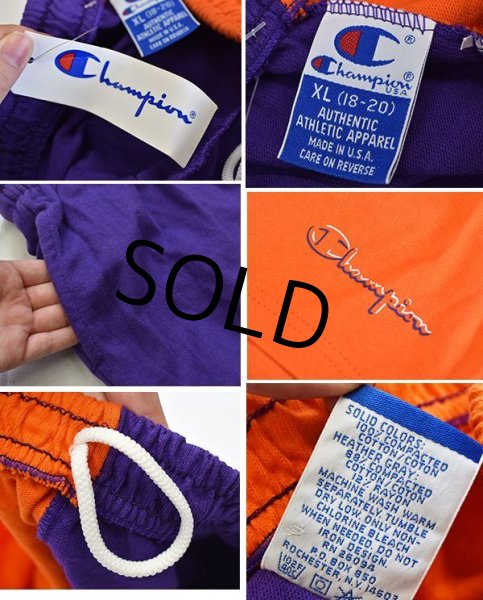 画像2: 90's USA製【ビンテージ】デッドストック【チャンピオン】【オレンジｘ紫】トレーニングパンツ【ショートパンツ】【ボーイズＸＬ】【18-20】  (2)