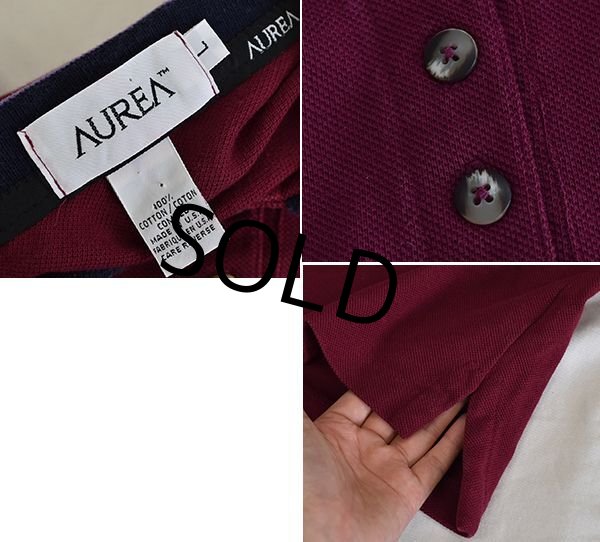 画像2: 【USA製】 ビンテージ【AUREA】【エンジ×フェアアイル柄】【半袖ポロシャツ】【サイズL】  (2)