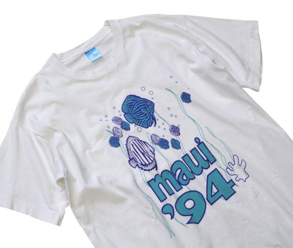 画像1: 90's【USA製】【ビンテージ】【フルーツオブザルーム】【白】【maui】【魚】【Ｔシャツ】【サイズＬ】  (1)