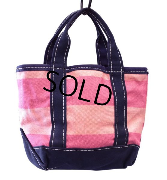 画像4: USA製【ビンテージ】ＬＬビーン  【L.L.bean】【ピンク×紺】【ボーダー柄】【天ファスナー】【トートバッグ】【ミニトート】  (4)