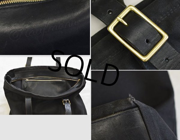 画像2: 【Kaufmann】カウフマン【黒】【レザーハンドル】【キャンバストートバッグ】  (2)