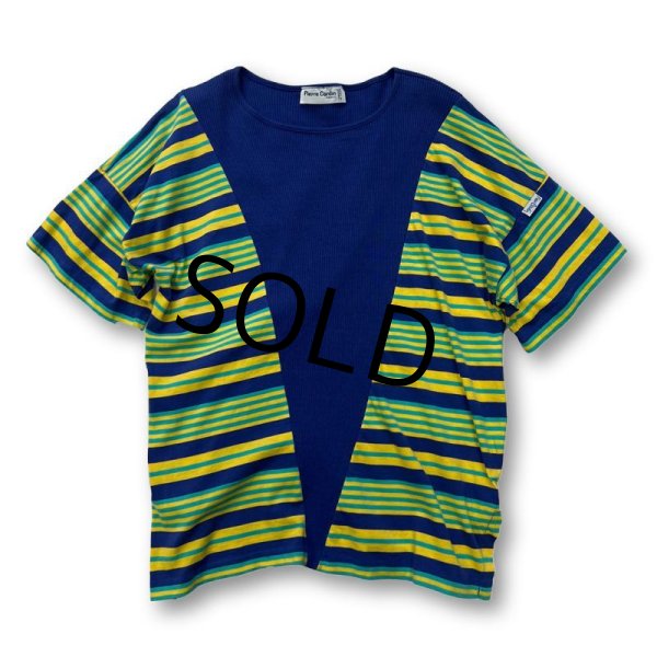 画像1: フランス製【ビンテージ】【pierre cardin】ピエールカルダン【青×黄×水色】【リブ切り替えカットソー】【レディース古着】  (1)