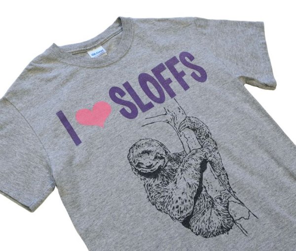 画像1: 【ビンテージ】【グレー×紫】【I ❤ SLOFFS】ナマケモノ Tシャツ 【サイズS】  (1)