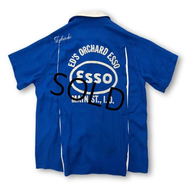 画像4: 60's【ビンテージ】【ESSO】【青色】【レーヨンボーリングシャツ】【フロッキー】【サイズML】  (4)