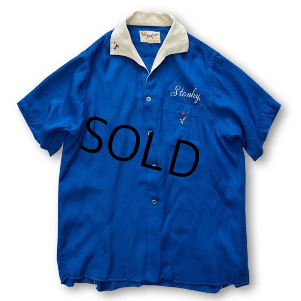 画像3: 60's【ビンテージ】【ESSO】【青色】【レーヨンボーリングシャツ】【フロッキー】【サイズML】  (3)