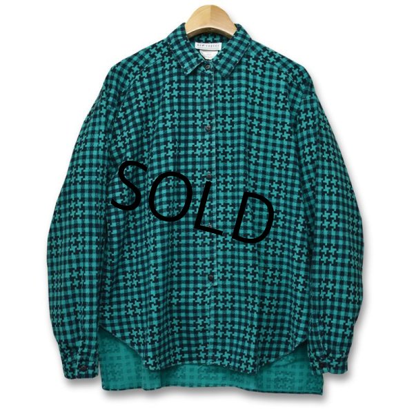 画像1: 【USA製】【NEW・FORCES】【緑×黒】【総柄】【ギンガムチェック】ネルシャツ【サイズＬ】【レディース古着】  (1)