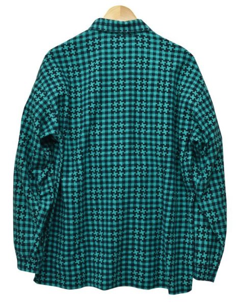 画像3: 【USA製】【NEW・FORCES】【緑×黒】【総柄】【ギンガムチェック】ネルシャツ【サイズL】【レディース古着】  (3)