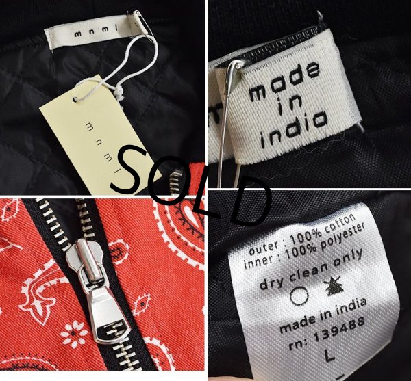 画像2: 【新品未使用】【mnml】【赤バンダナ柄】【黒フード付き】キルティング裏地付き【ジップアップブルゾン】【サイズL】  (2)