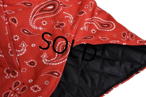 画像5: 【新品未使用】【mnml】【赤バンダナ柄】【黒フード付き】キルティング裏地付き【ジップアップブルゾン】【サイズL】  (5)