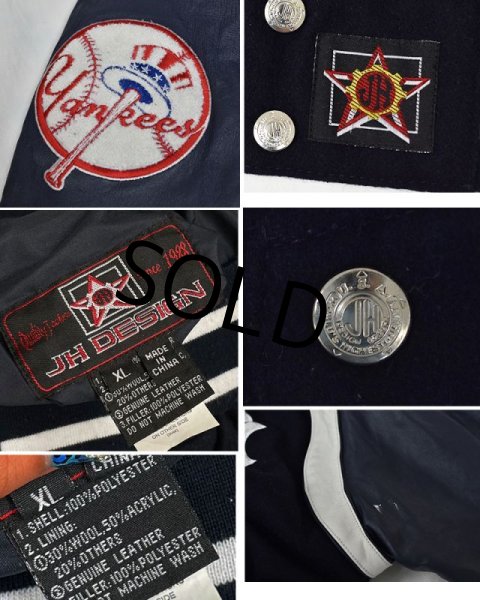 画像2: ビンテージ【MLB】【NYヤンキース】【JH DESIGN】【紺】【メルトン×レザー】スタジャン【サイズXL】  (2)