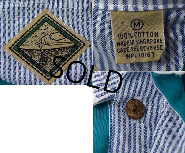 画像2: 【ビンテージ】【East Island】【エメラルドグリーン】【襟付きヘンリーネック】【スウェット】長袖ポロシャツ【サイズＭ】  (2)