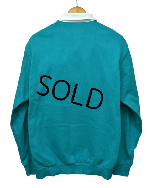 画像3: 【ビンテージ】【East Island】【エメラルドグリーン】【襟付きヘンリーネック】【スウェット】長袖ポロシャツ【サイズＭ】  (3)