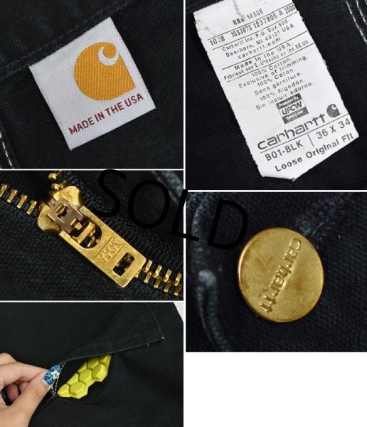画像2: USA製【ビンテージ】【carhartt】カーハート【黒】ブラック【ダブルニー】パット入り【ペインターパンツ】【36×34】  (2)
